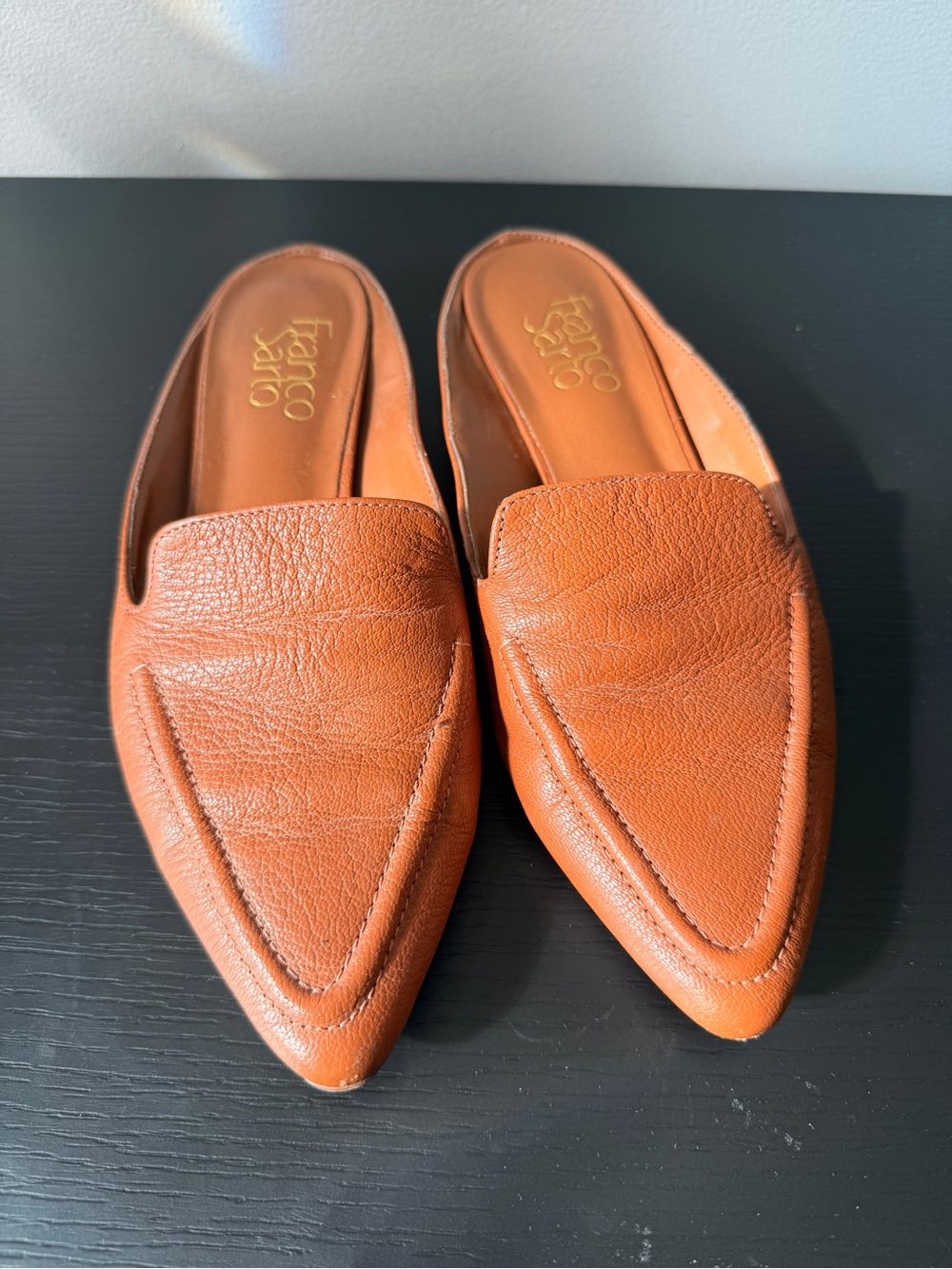 Franco Sarto Pointed Leather Slip-Ons in Cognac